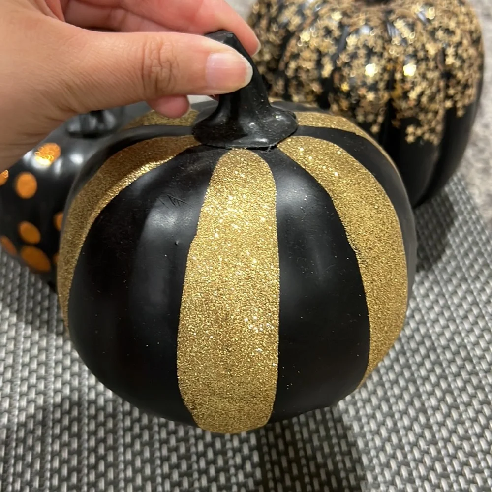 Halloween Pumpkin Lot 3 Sparkly Glitter Pumpkins Decor